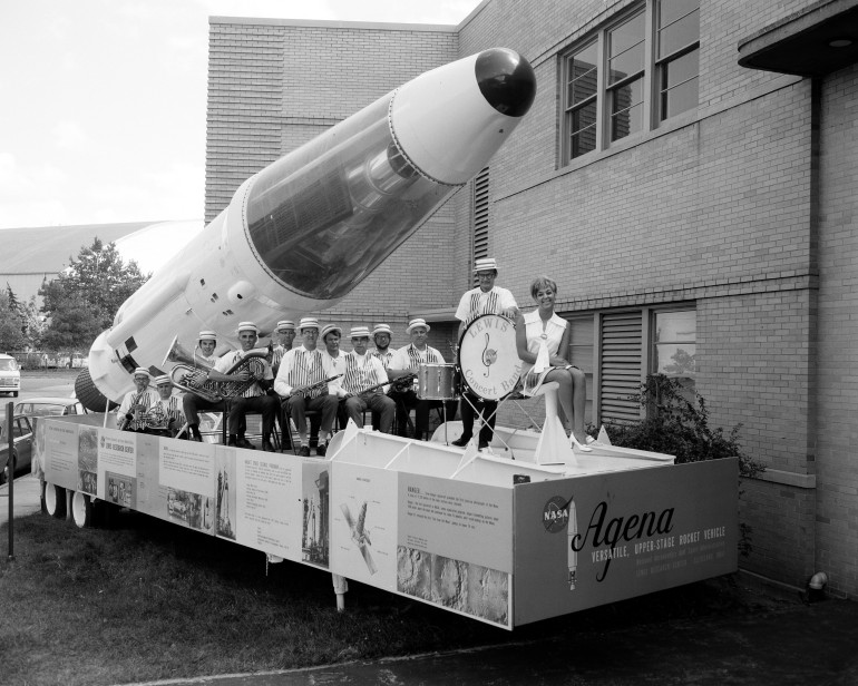 Miss NASA 1970 along with the Lewis Research Center Band on the Agena trailor.
